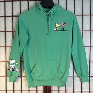 Peanuts women’s Green Hoodie with Cartoon Print  trendy 2025 xxs